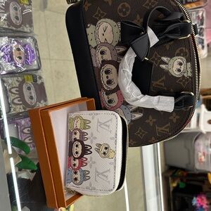 Monster Fun Combo Handbag and designed walle Brown and White Monogram Set